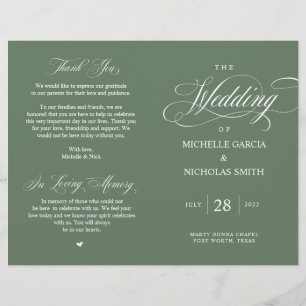 Rustic Forest Sage Green, Programme de mariage pli