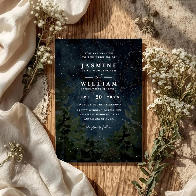 Rustic Forest Sky Night Elegant QR Code Wedding Invitation (Creator Uploaded)