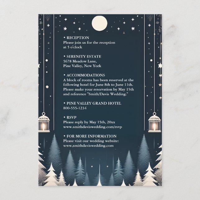 Rustic Forest Stars Snow Bright Winter Wedding Enclosure Card (Front)