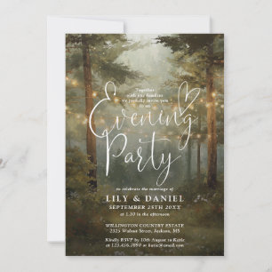Rustic Forest String Lights Wedding Evening Party Invitation