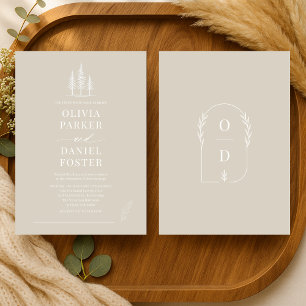 Rustic Forest Taupe Beige Line Art  Wedding Invitation