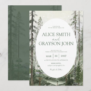 Rustic Forest Tree Classic Watercolor Wedding Invitation