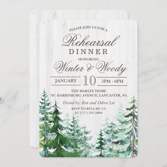 Rustic Forest Tree Rehearsal Invitation (Front/Back)