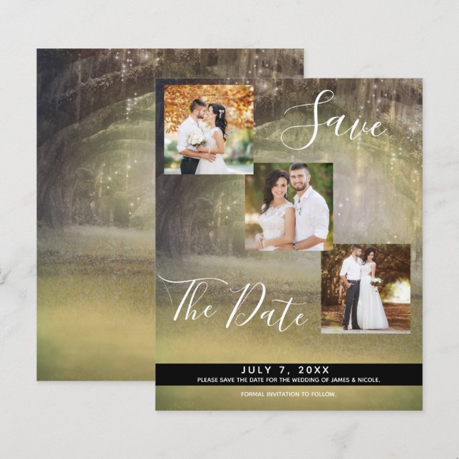Rustic Forest Trees Wedding Photo Save the Date (Front/Back)