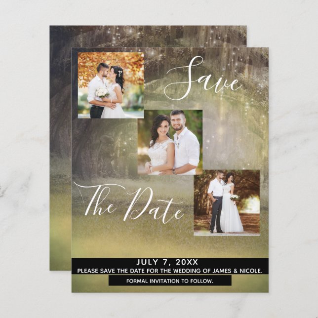 Rustic Forest Trees Wedding Photo Save the Date (Front/Back)