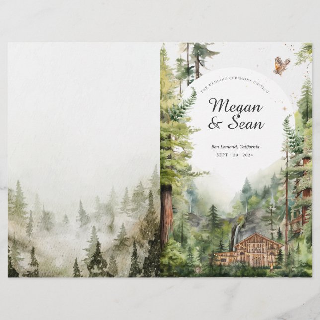 Rustic Forest Waterfall Wedding Program (Front)