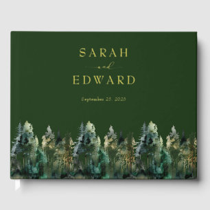 Rustic Forest Wedding Gold Foil Guestbook
