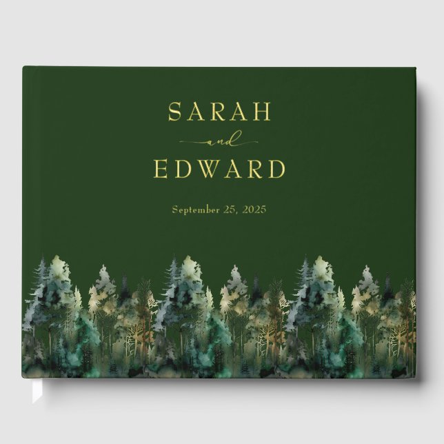 Rustic Forest Wedding Gold Foil Guestbook (Front)