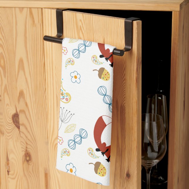 Rustic Forest Woodland Animals Fox Pattern Kitchen Towel (Thirds Fold)