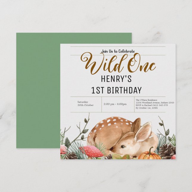 Rustic Forest Woodland Animals Wild One Birthday Invitation (Front/Back)