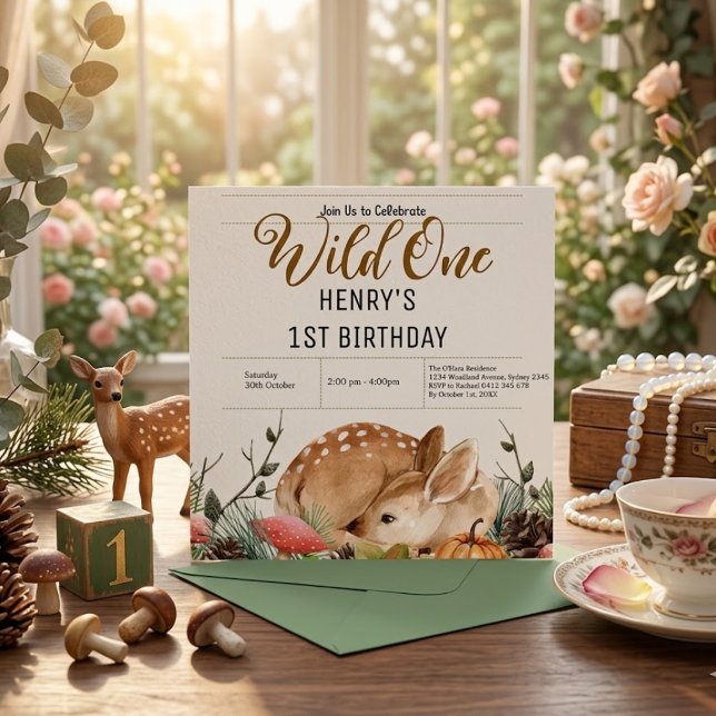 Rustic Forest Woodland Animals Wild One Birthday Invitation (Creator Uploaded)
