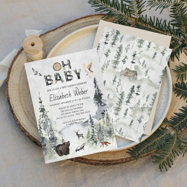 Rustic Forest Woodland Bear Baby Shower Invitation (Creator Uploaded)