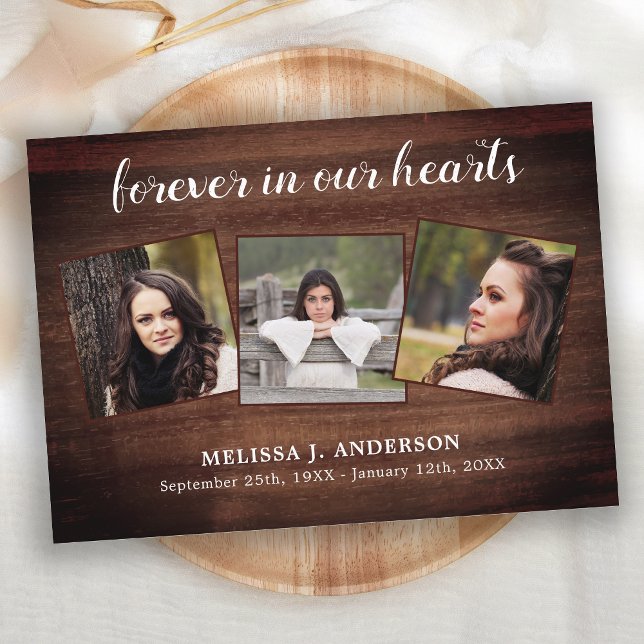 Rustic Forever In Our Hearts Memorial Funeral Thank You Card (Creator Uploaded)