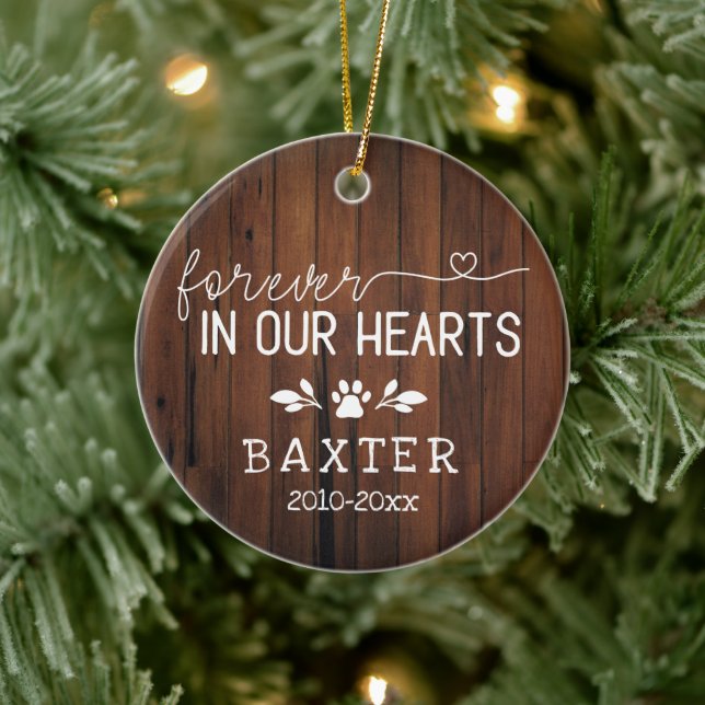 Rustic Forever In Our Hearts Paw Print Pet Ceramic Ornament (Tree)