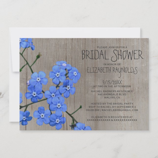 Rustic Forget-Me-Not Bridal Shower Invitations (Front)