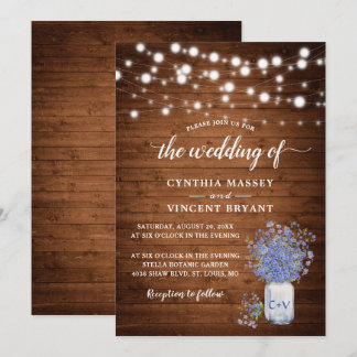 Rustic Forget Me Not Lights Wedding Invitation