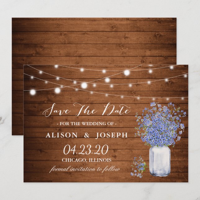 Rustic Forget Not Me Lights Wedding Save The Date (Front/Back)