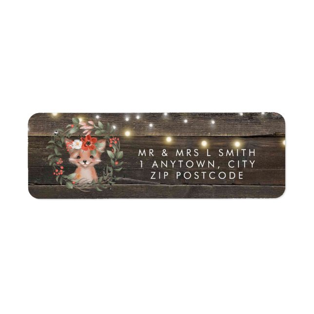 rustic fox baby shower floral return address label (Front)