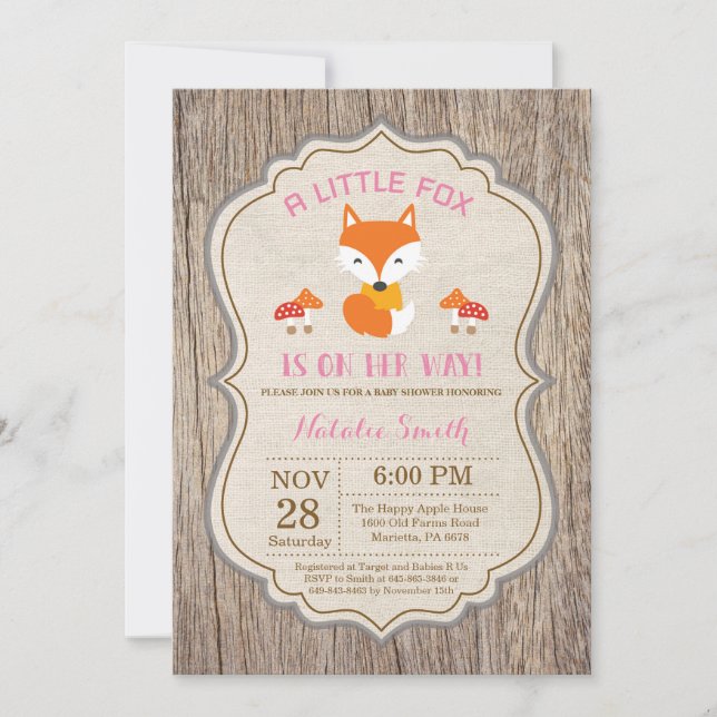 Rustic Fox Baby Shower Invitation Girl (Front)
