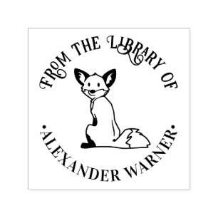 Rustic Fox Sitting #2 Round Library Book Name Self-inking Stamp