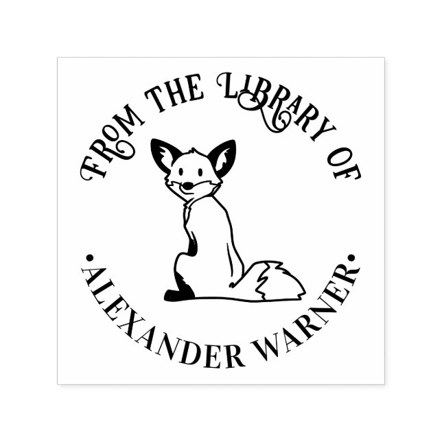 Rustic Fox Sitting #2 Round Library Book Name Self-inking Stamp (Design)