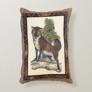 Rustic Fox Stepping on a Tree Trunk Accent Pillow