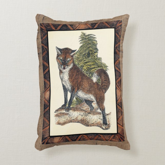 Rustic Fox Stepping on a Tree Trunk Accent Pillow (Front(Vertical))
