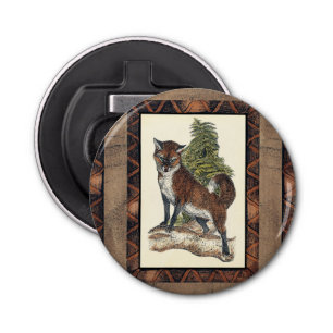 Rustic Fox Stepping on a Tree Trunk Bottle Opener