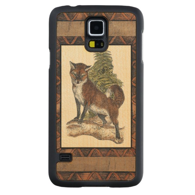 Rustic Fox Stepping on a Tree Trunk Carved Maple Galaxy S5 Case (Back)