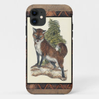 Rustic Fox Stepping on a Tree Trunk