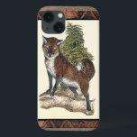Rustic Fox Stepping on a Tree Trunk iPhone 13 Case<br><div class="desc">This rustic print illustrates a fox in front of a pine tree. The colours are in the soft pastel range and the framing of the picture has traditional motives in the brown gama. This designs would be a perfect addition to your country house decoration.</div>