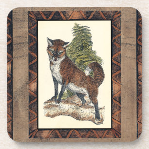 Rustic Fox Stepping on a Tree Trunk Coaster