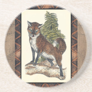 Rustic Fox Stepping on a Tree Trunk Coaster