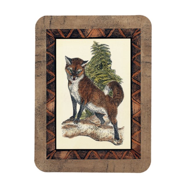 Rustic Fox Stepping on a Tree Trunk Magnet (Vertical)