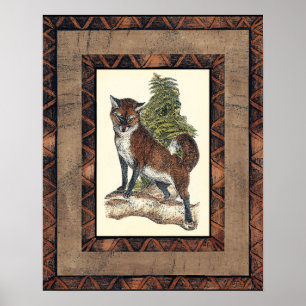 Rustic Fox Stepping on a Tree Trunk Poster