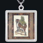 Rustic Fox Stepping on a Tree Trunk Silver Plated Necklace<br><div class="desc">This rustic print illustrates a fox in front of a pine tree. The colours are in the soft pastel range and the framing of the picture has traditional motives in the brown gama. This designs would be a perfect addition to your country house decoration.</div>