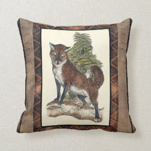 Rustic Fox Stepping on a Tree Trunk Throw Pillow