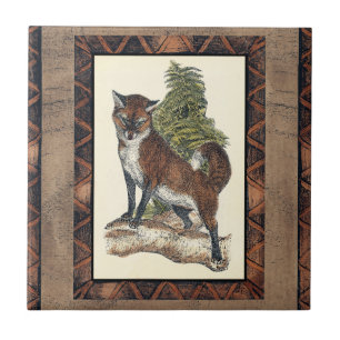 Rustic Fox Stepping on a Tree Trunk Tile