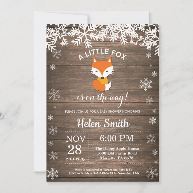 Rustic Fox Winter Baby Shower Invitation (Front)