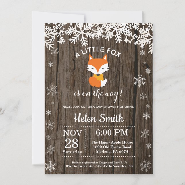 Rustic Fox Winter Baby Shower Invitation (Front)