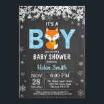 Rustic Fox Winter Boy Baby Shower Invitation<br><div class="desc">Rustic Fox Winter Boy Baby Shower Invitation. White Snowflake. Baby its cold outside Baby Shower invitation. Boy Baby Shower Invitation. Winter Holiday Baby Shower Invite. Chalkboard Background. Black and White. For further customization,  please click the "Customize it" button and use our design tool to modify this template.</div>
