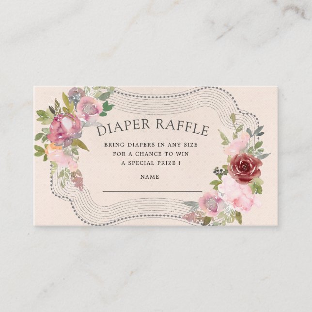 rustic frame floral diaper raffle ticket enclosure card (Front)