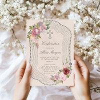 Rustic Frame Pink Burgundy Floral Confirmation