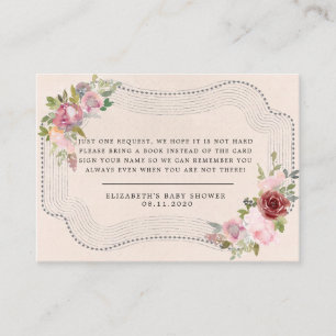 rustic frame pink floral baby shower books enclosure card