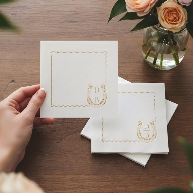 Rustic Frame Western Horseshoe Monogram Wedding (Rustic Frame Western Horseshoe Monogram Wedding Foil Napkins)