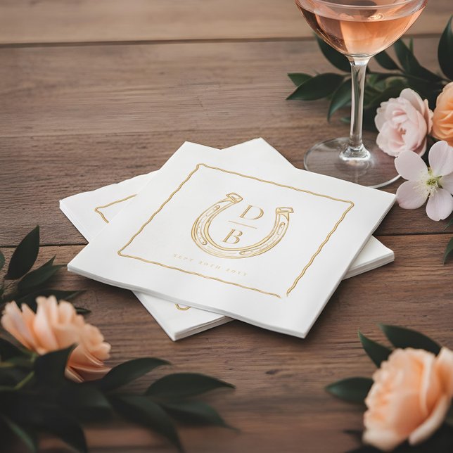 Rustic Frame Western Horseshoe Monogram Wedding (Rustic Frame Western Horseshoe Monogram Wedding Foil Napkins)