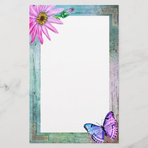 Rustic Frame with Flower and Butterfly Stationery