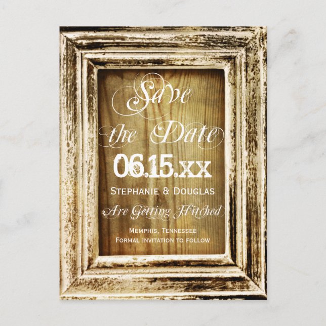 Rustic Frame Wood Save the Date Postcards (Front)