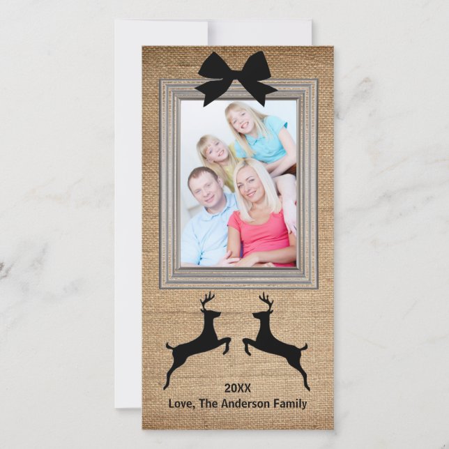 Rustic Framed Burlap Reindeer - Photo Card (Front)
