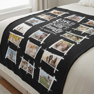 Rustic Frames White/Blk Photo Collage ID1015 Fleece Blanket